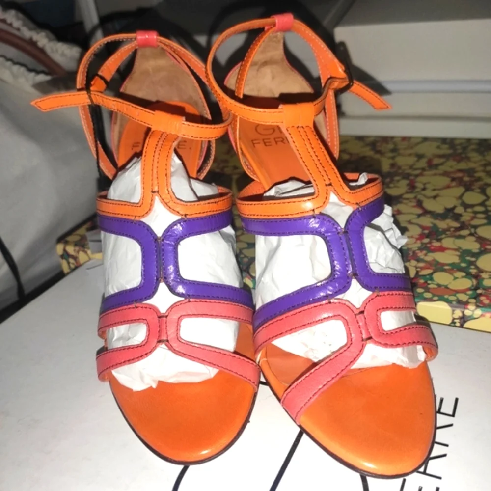 GF Ferre Multicolor Leather Metal Heel Sandals Pumps